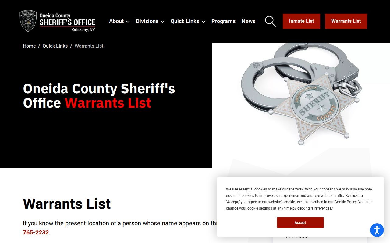 Oneida County Sheriff's Office active warrant list