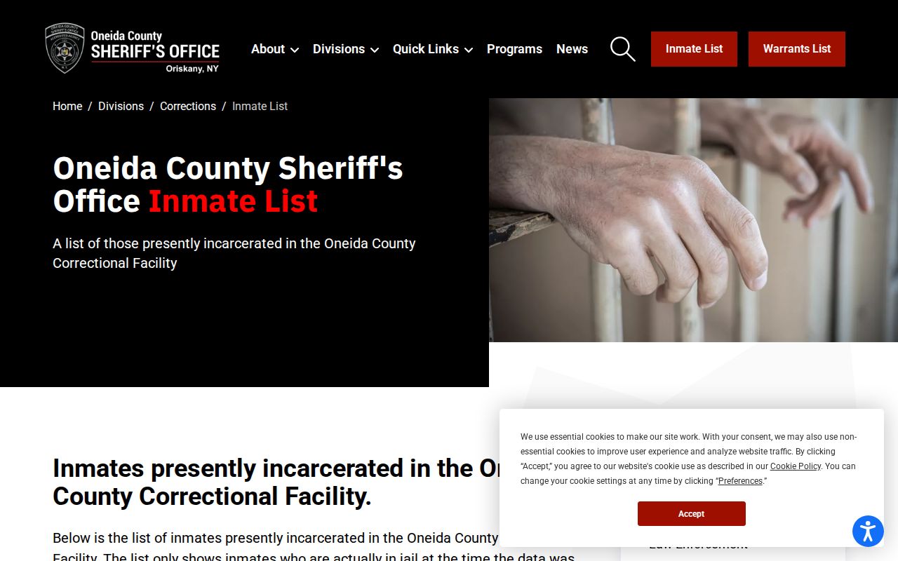 Oneida County arrest records current inmate list interface