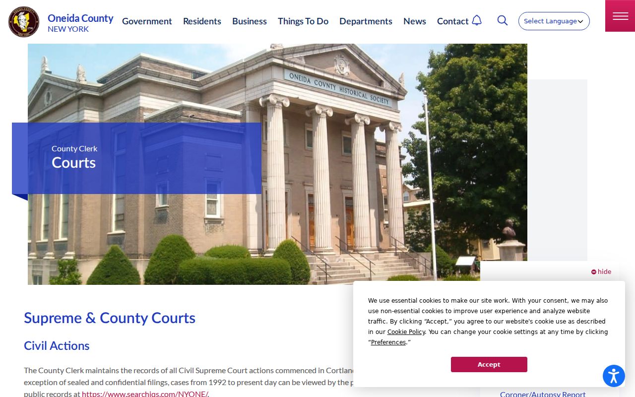 Oneida County criminal court case files access page