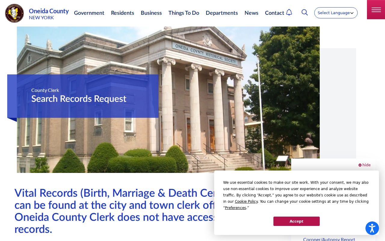 Oneida County criminal case records search request page